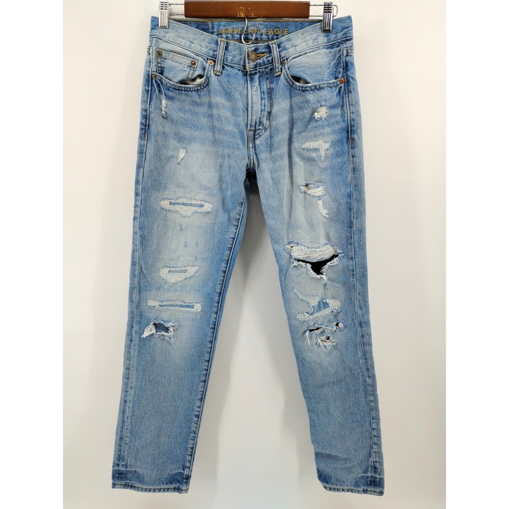 American Eagle slim straight Blue Jeans Denim Mens 28x30 distressed grunge‎